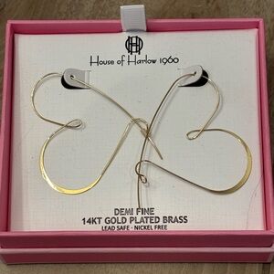 NIB House of Harlow 1960 Gold Brass heart Hoop Earrings